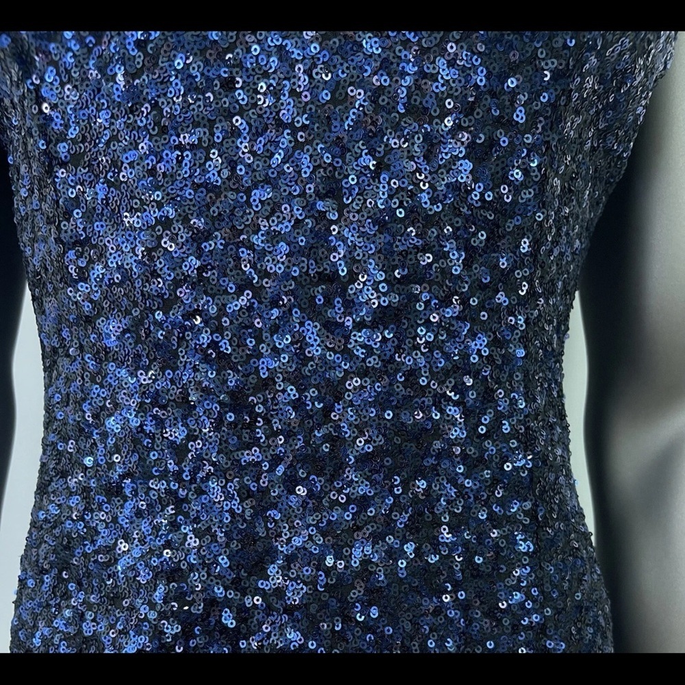 Dress the Population Dress Womens L Blue Sequin Mini Plunge Neckline Sleeveless - Picture 7 of 9